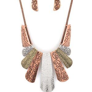 Stunning Boho Copper Gold & Silver Statement Fashion Necklace